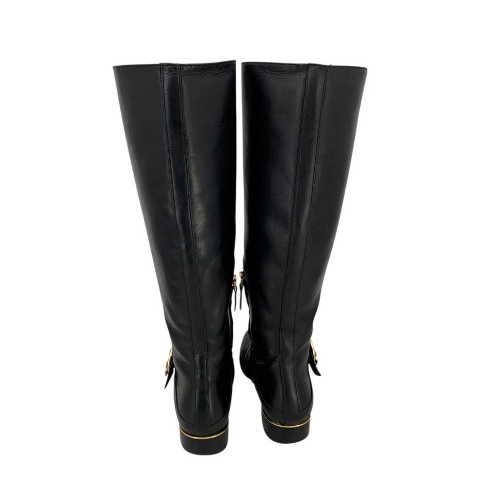 Tory Burch SOFIA BUCKLED Logo Knee High Riding Boot Flat Equestrian 7M Black - Picture 4 of 8